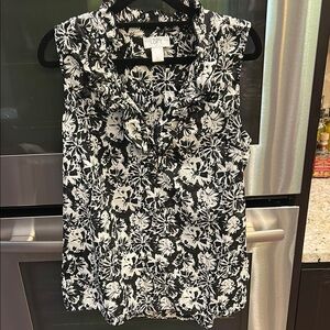 LOFT Black and White‎ Sleeveless Ruffled Blouse